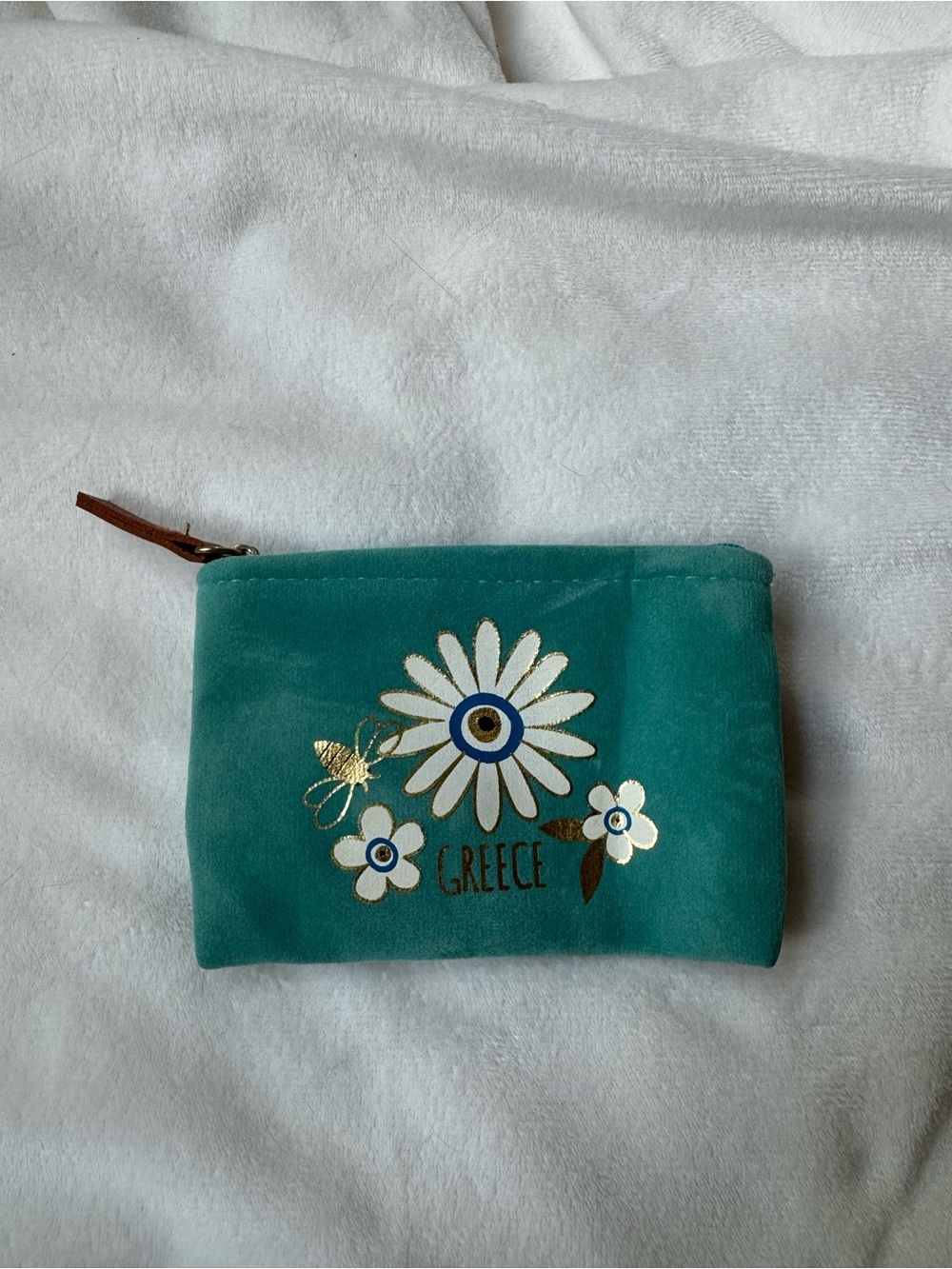 Greece Teal Floral Zip Pouch - Teal Women's Coin Pouch - From Greece